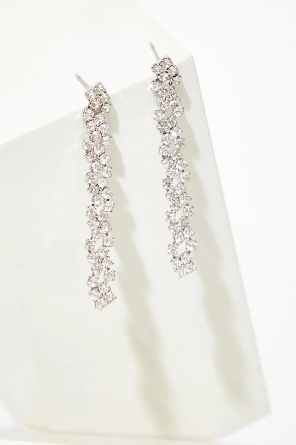 Quiz Jewellery|Earrings>Silver Diamante Strip Drop Earrings