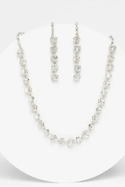 Quiz Wedding Accessories|Jewellery Sets>Silver Diamante Swirl Drop Jewellery Set