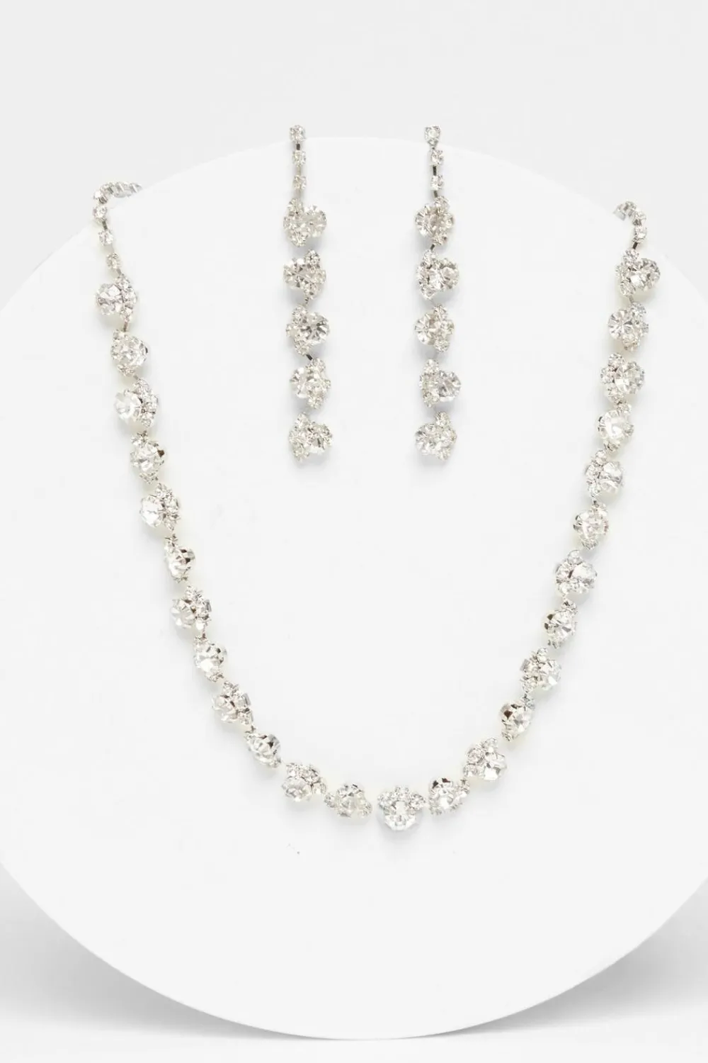 Quiz Wedding Accessories|Jewellery Sets>Silver Diamante Swirl Drop Jewellery Set