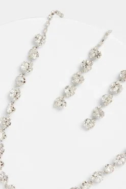 Quiz Wedding Accessories|Jewellery Sets>Silver Diamante Swirl Drop Jewellery Set