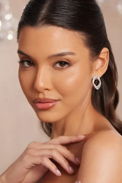 Quiz Wedding Accessories|Jewellery>Silver Diamante Tear Drop Earrings