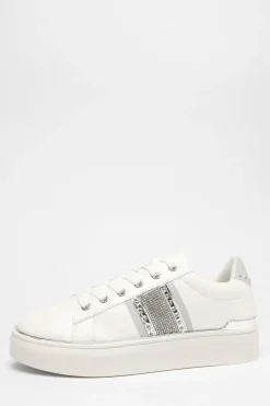 Quiz Trainers|Flats>Silver Faux Leather Trim Trainers