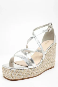 Quiz Wedges|Sandals>Silver Foil Strappy Wedges