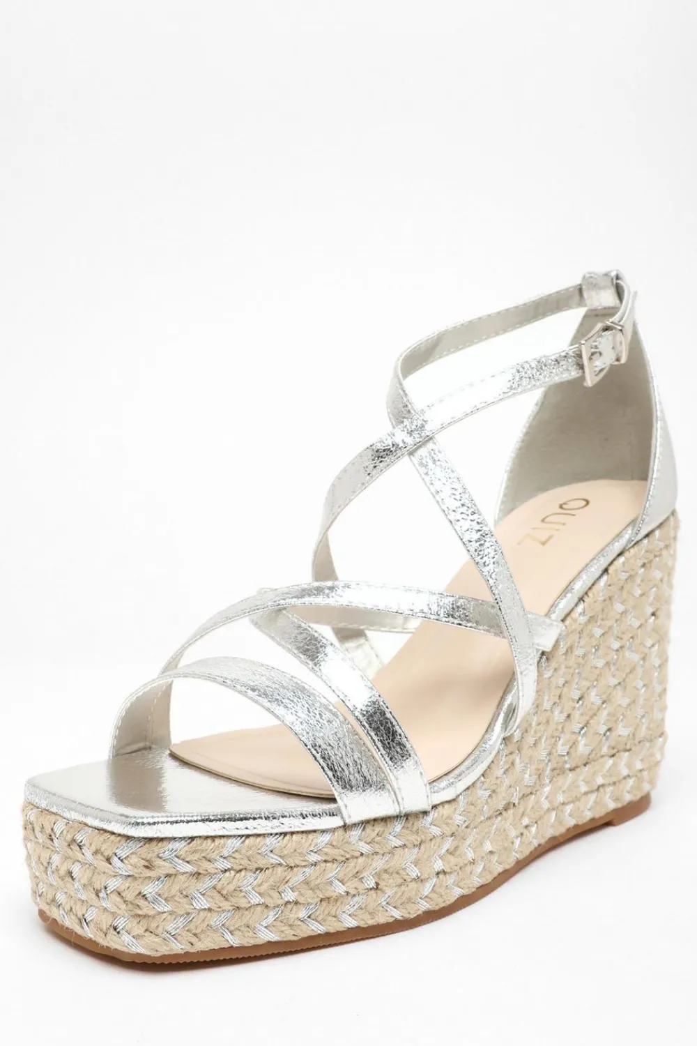 Quiz Wedges|Sandals>Silver Foil Strappy Wedges