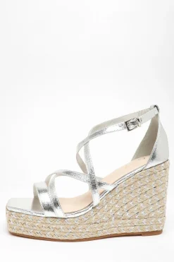 Quiz Wedges|Sandals>Silver Foil Strappy Wedges