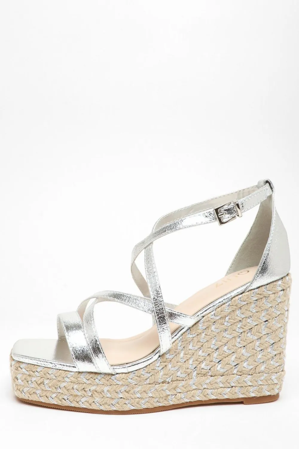 Quiz Wedges|Sandals>Silver Foil Strappy Wedges