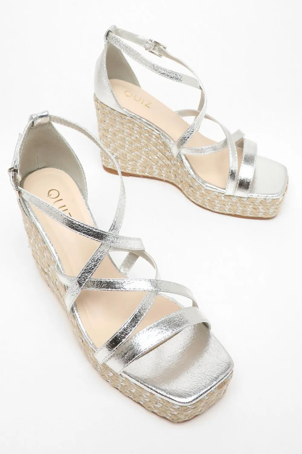Quiz Wedges|Sandals>Silver Foil Strappy Wedges