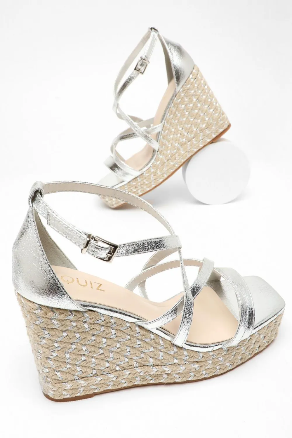 Quiz Wedges|Sandals>Silver Foil Strappy Wedges