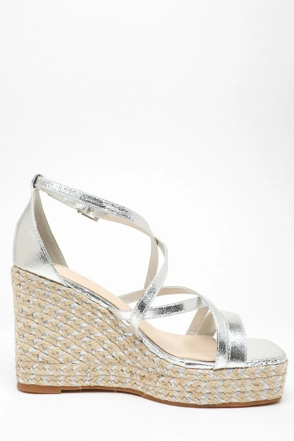 Quiz Wedges|Sandals>Silver Foil Strappy Wedges
