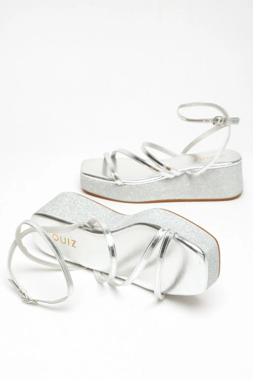 Quiz Sandals|Platforms>Glitter Strappy Flatform Sandals