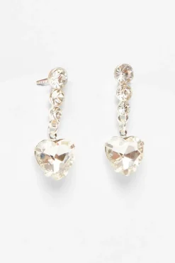 Quiz Wedding Accessories|Jewellery>Silver Jewel Heart Drop Earrings