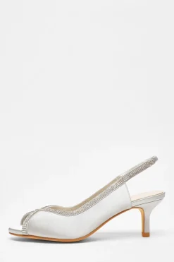 Quiz Occasion Shoes|Heels>Satin Diamante Low Heeled Slingback Heels