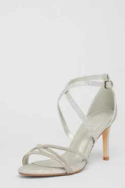 Quiz Occasion Shoes|Heels>Silver Shimmer Cross Strap Heels