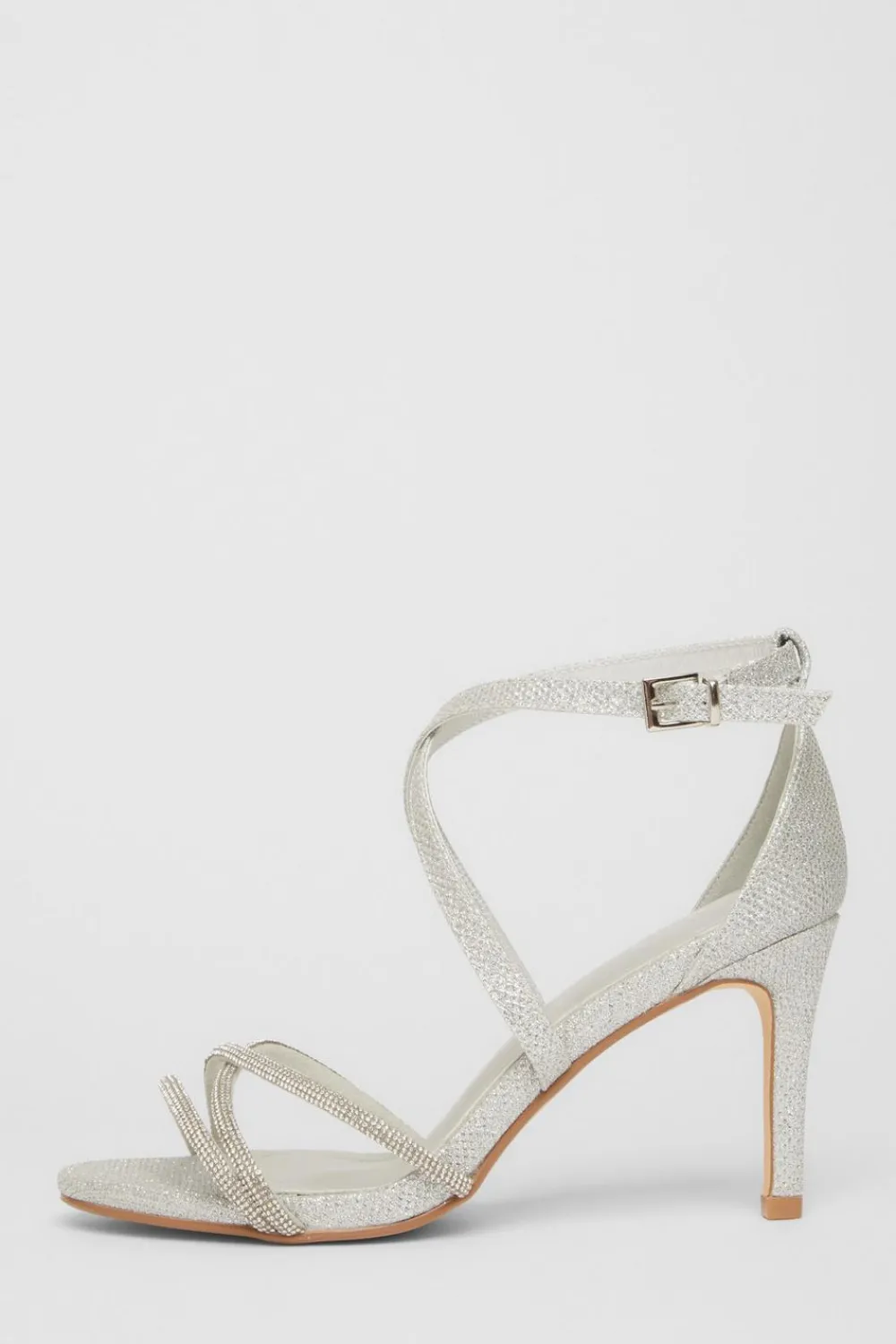 Quiz Occasion Shoes|Heels>Silver Shimmer Cross Strap Heels