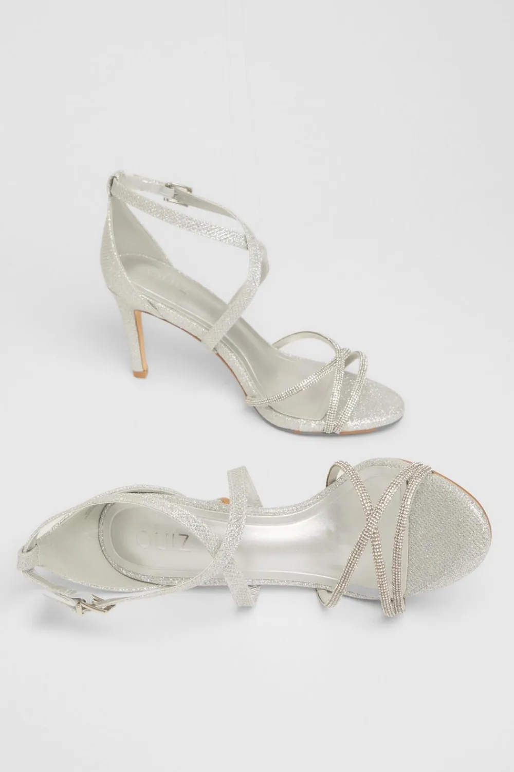 Quiz Occasion Shoes|Heels>Silver Shimmer Cross Strap Heels