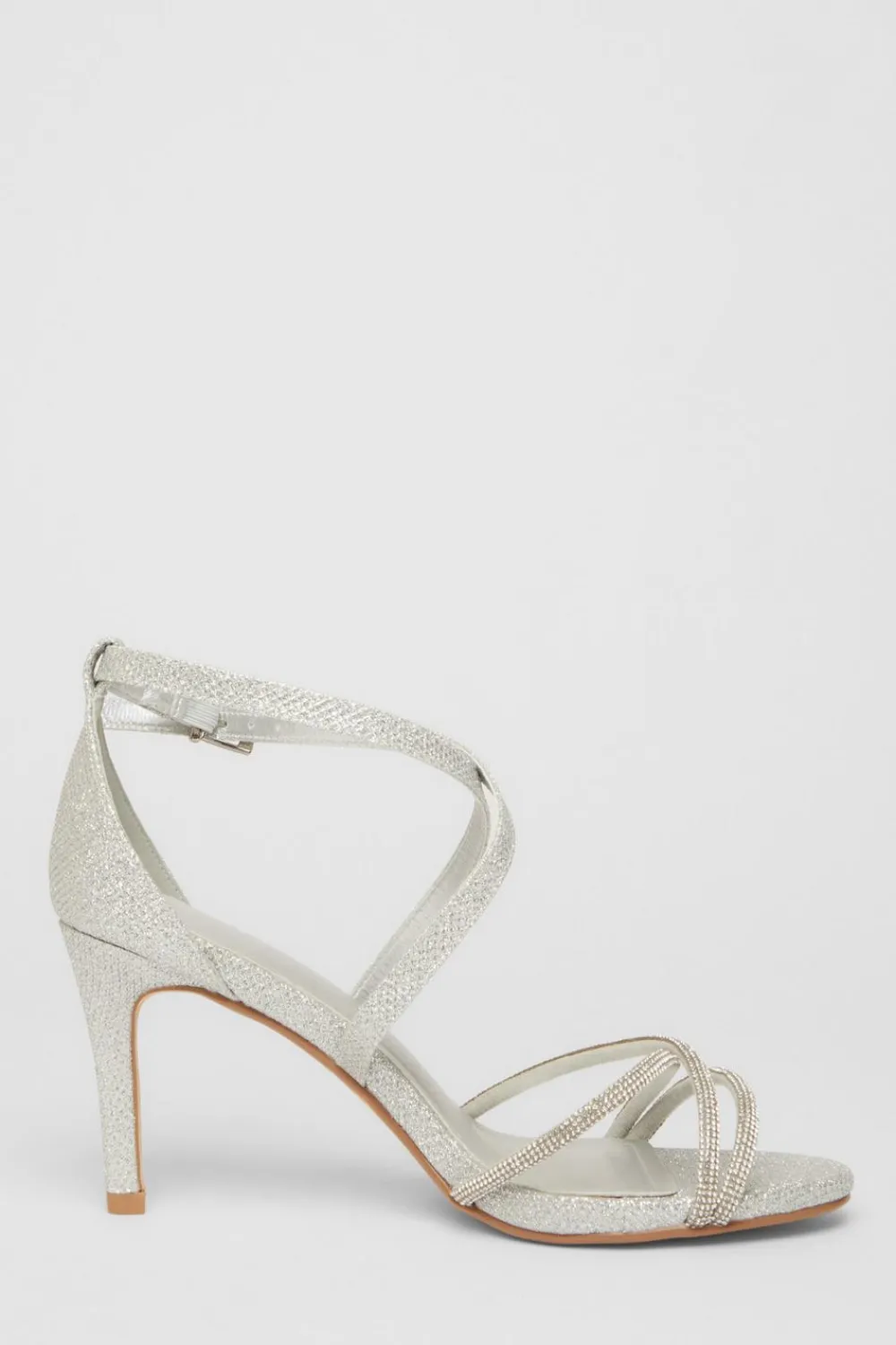 Quiz Occasion Shoes|Heels>Silver Shimmer Cross Strap Heels