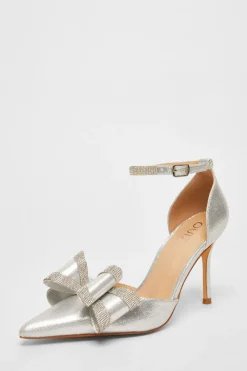 Quiz Shoe & Bag Sets|Occasion Shoes>Shimmer Diamante Bow Court Heels