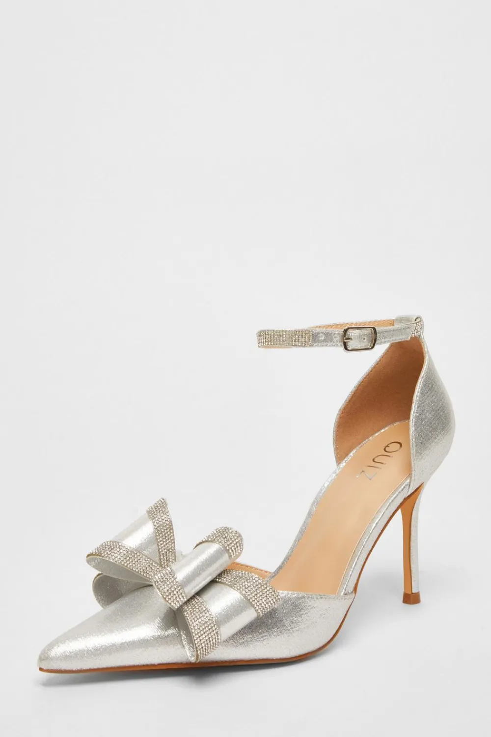 Quiz Shoe & Bag Sets|Occasion Shoes>Shimmer Diamante Bow Court Heels