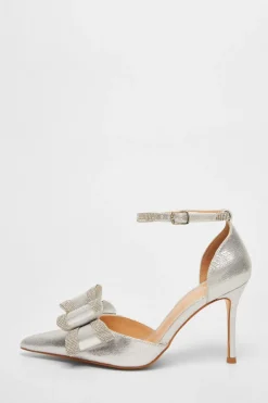 Quiz Shoe & Bag Sets|Occasion Shoes>Shimmer Diamante Bow Court Heels