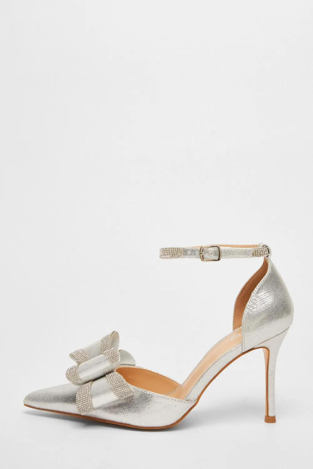 Quiz Shoe & Bag Sets|Occasion Shoes>Shimmer Diamante Bow Court Heels