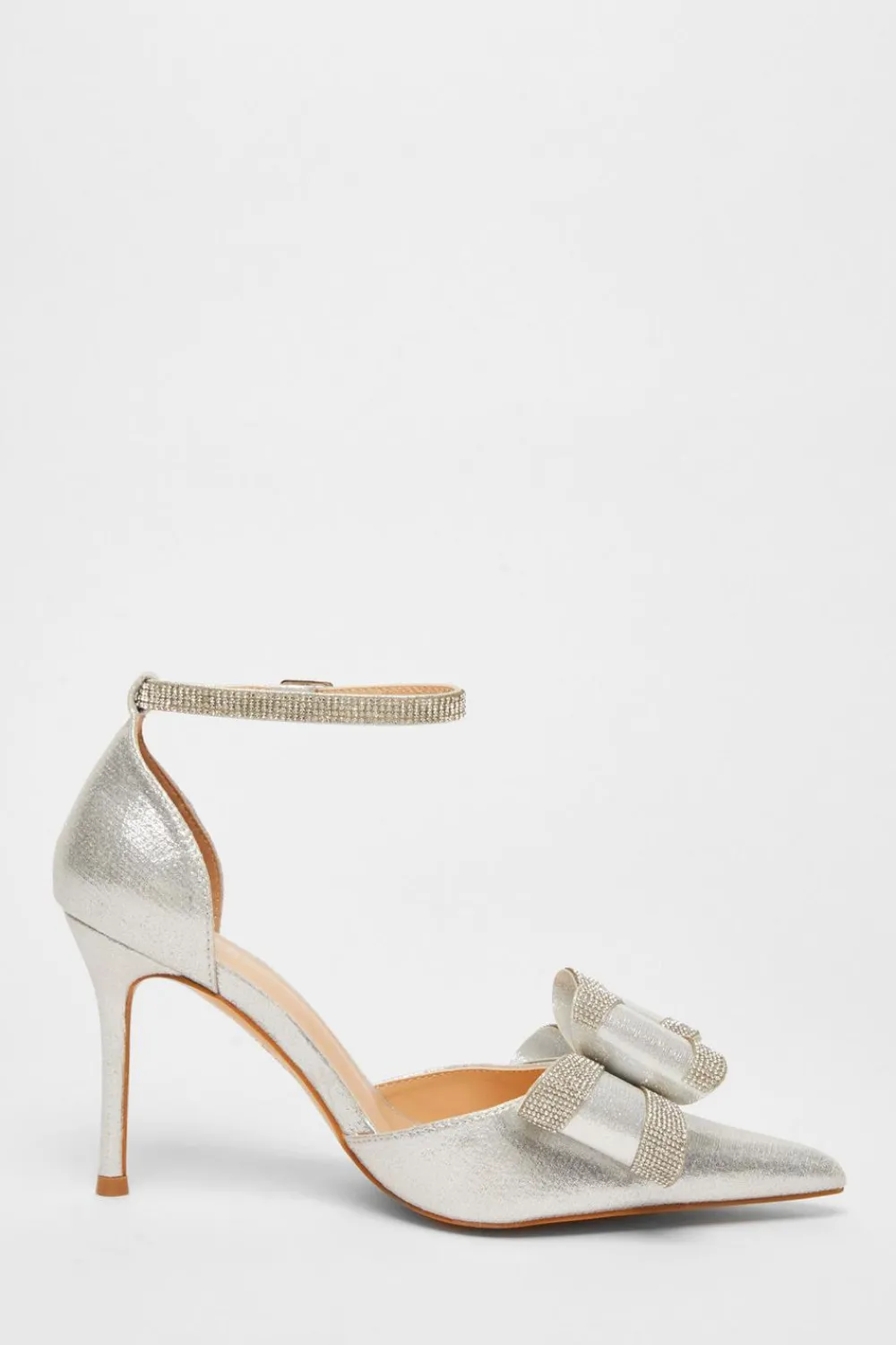 Quiz Shoe & Bag Sets|Occasion Shoes>Shimmer Diamante Bow Court Heels