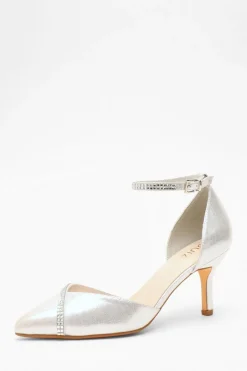 Quiz Shoe & Bag Sets>Silver Shimmer Diamante Trim Court Heels