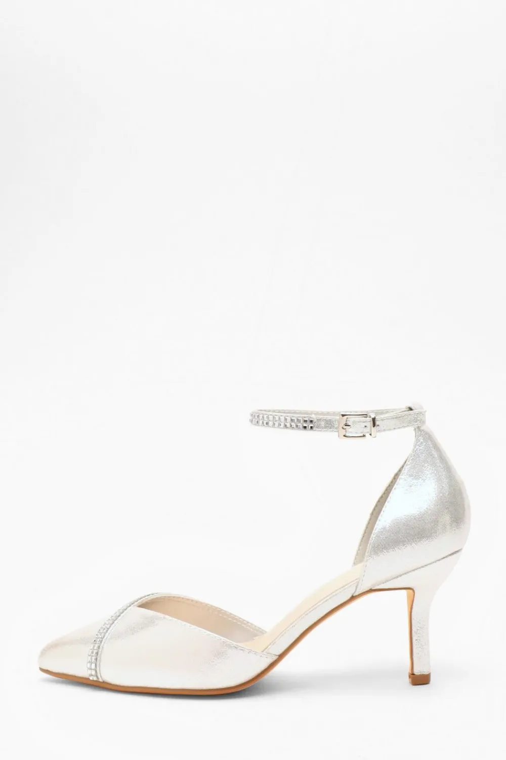 Quiz Shoe & Bag Sets>Silver Shimmer Diamante Trim Court Heels