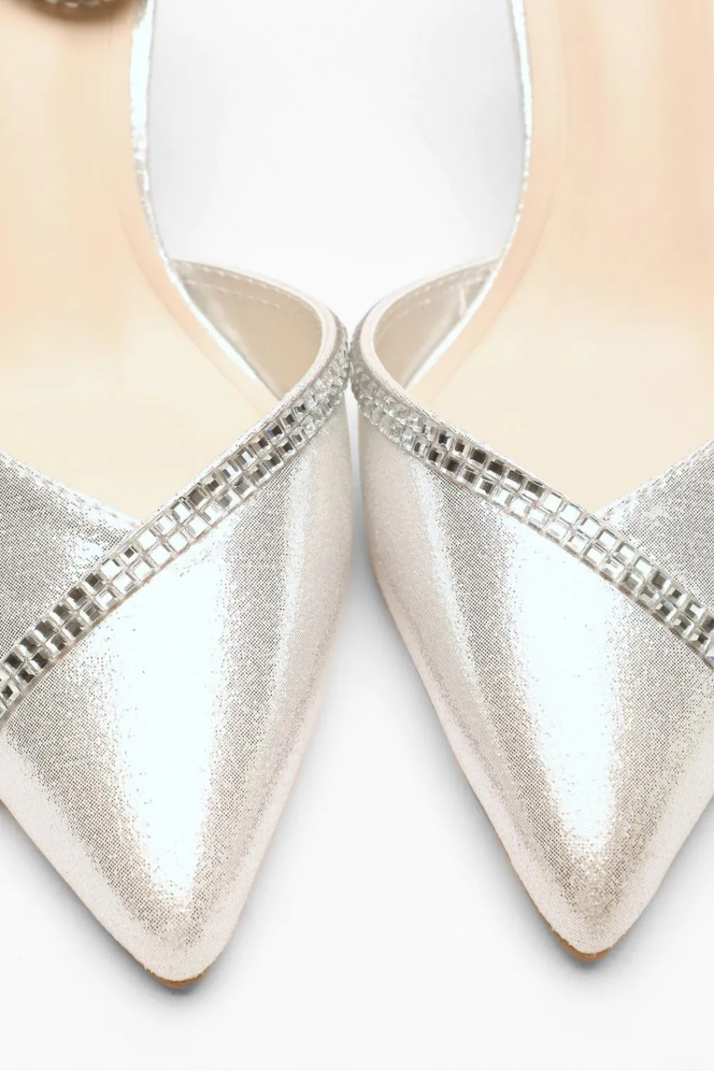 Quiz Shoe & Bag Sets>Silver Shimmer Diamante Trim Court Heels