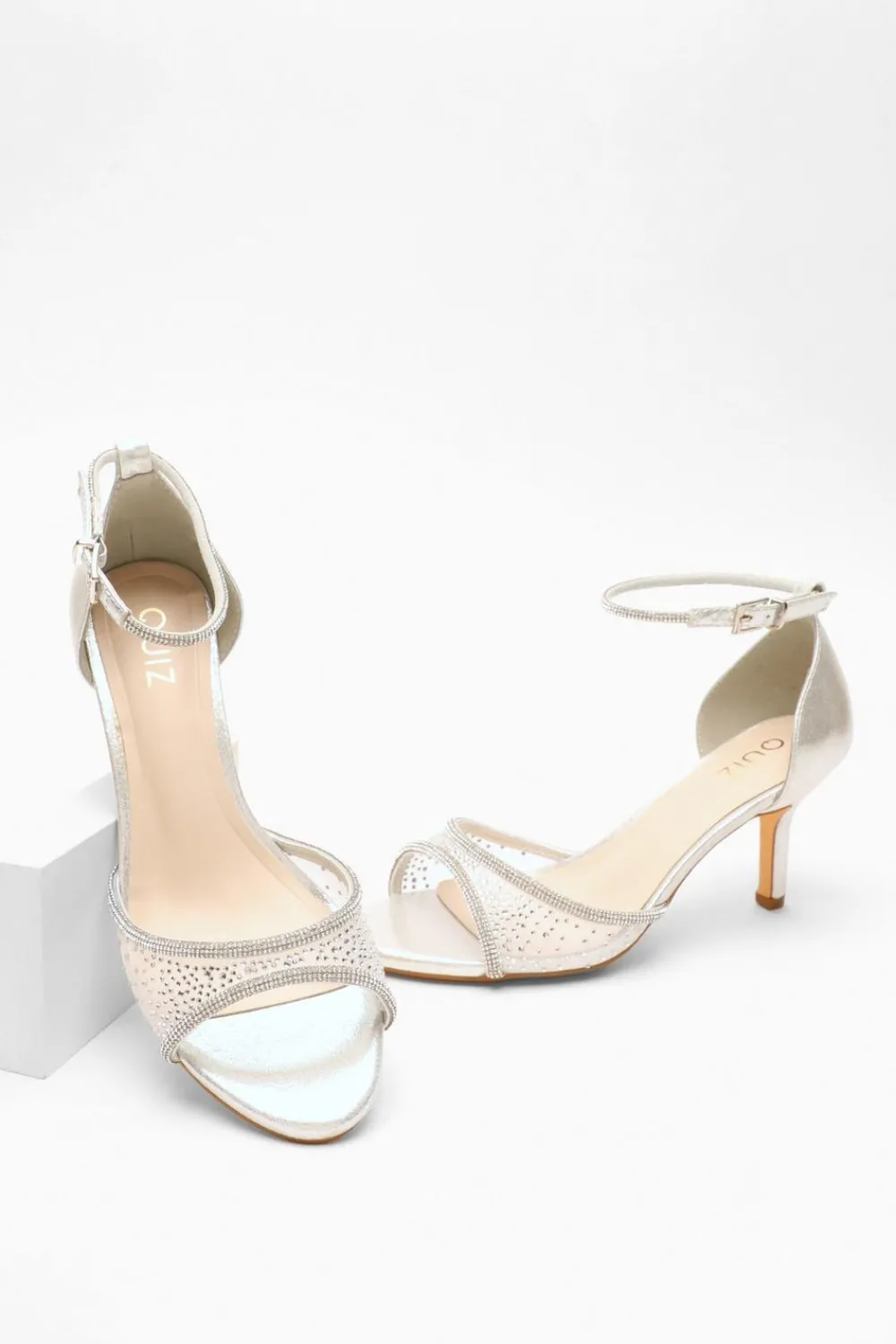 Quiz Shoe & Bag Sets|Occasion Shoes>Shimmer Mesh Diamante Heeled Sandal