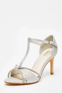 Quiz Shoe & Bag Sets|Occasion Shoes>Silver Shimmer T-Bar Heeled Sandals