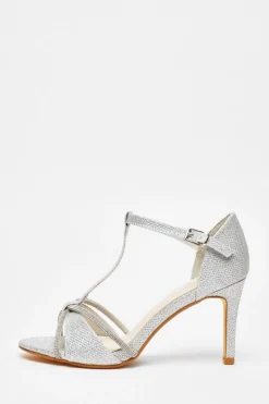 Quiz Shoe & Bag Sets|Occasion Shoes>Silver Shimmer T-Bar Heeled Sandals