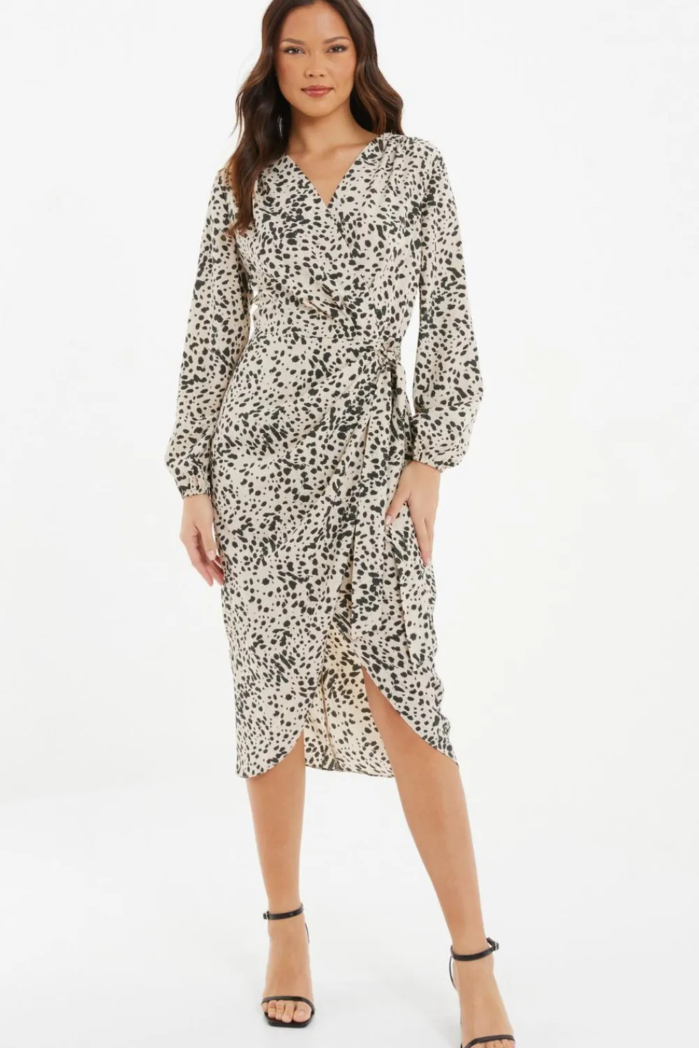 Quiz Workwear|Wrap Dresses>Stone Animal Print Midi dress