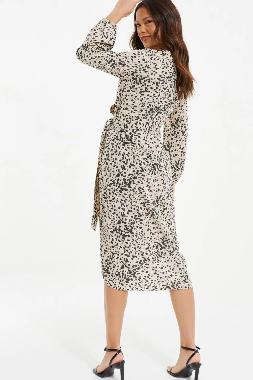 Quiz Workwear|Wrap Dresses>Stone Animal Print Midi dress