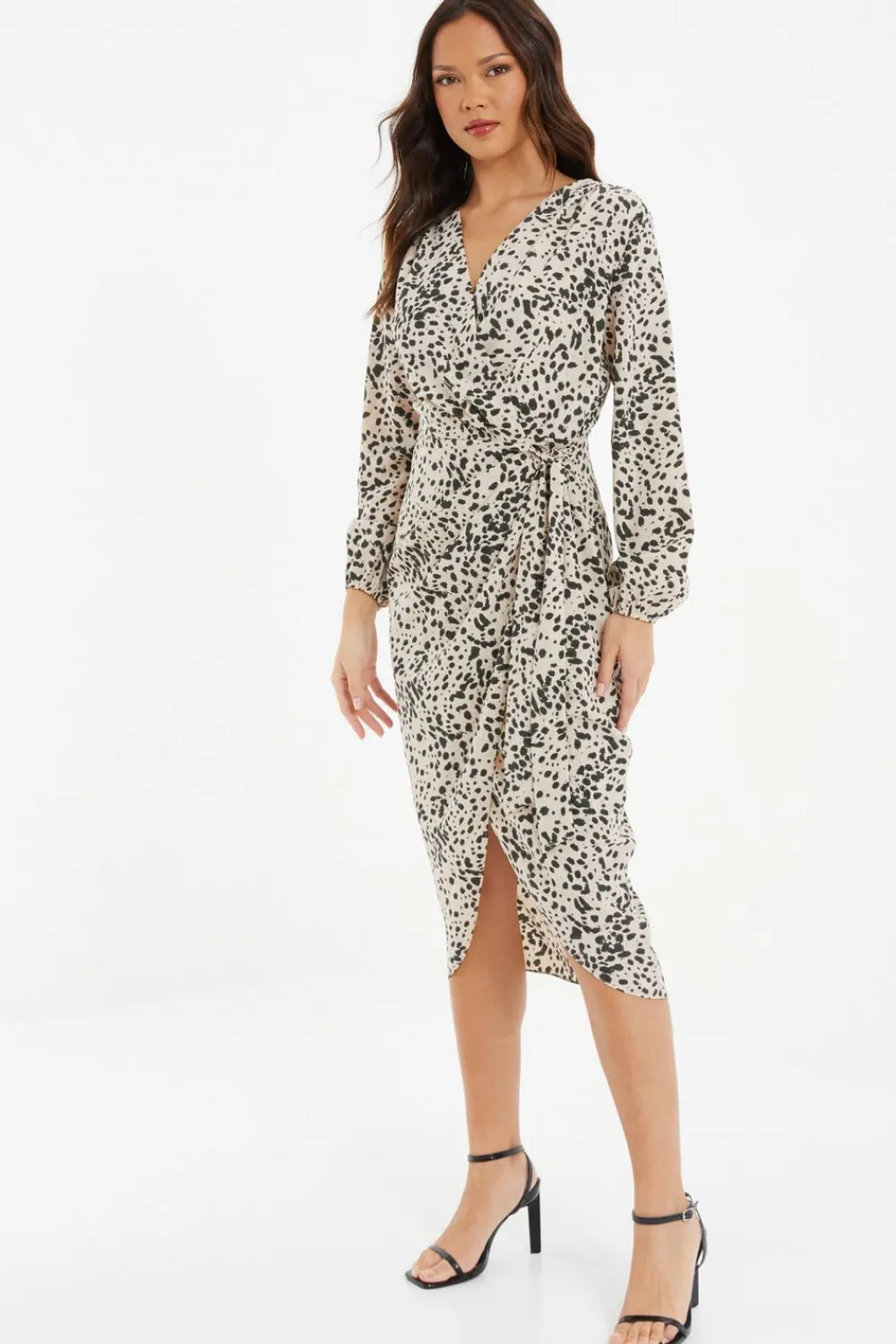 Quiz Workwear|Wrap Dresses>Stone Animal Print Midi dress