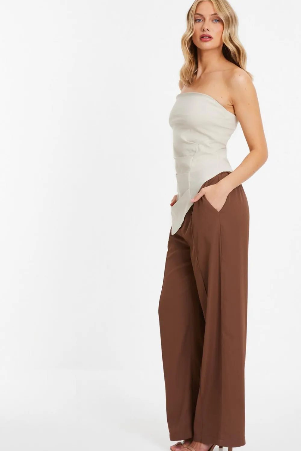 Quiz Going Out Tops|Bardot Tops>Stone Bandeau Asymmetric Top