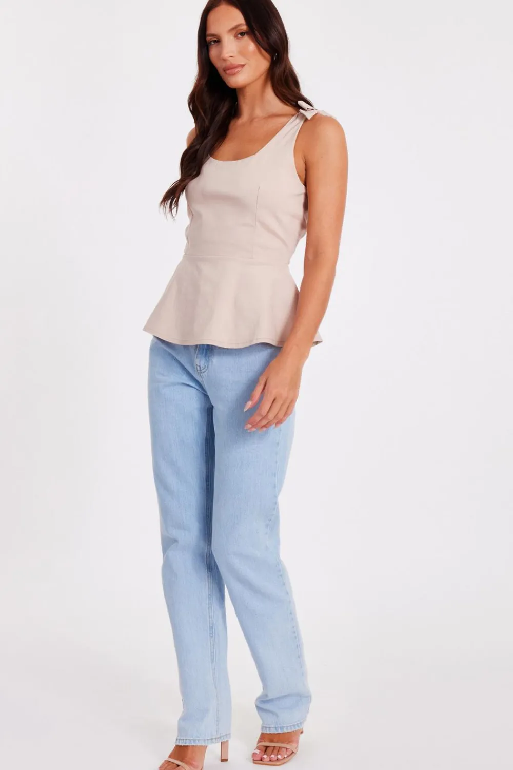 Quiz Going Out Tops|Tops>Stone Bow Strap Peplum Top