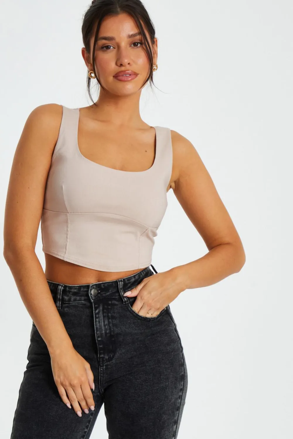 Quiz Crop Tops|Tops>Corset Detail Crop Top