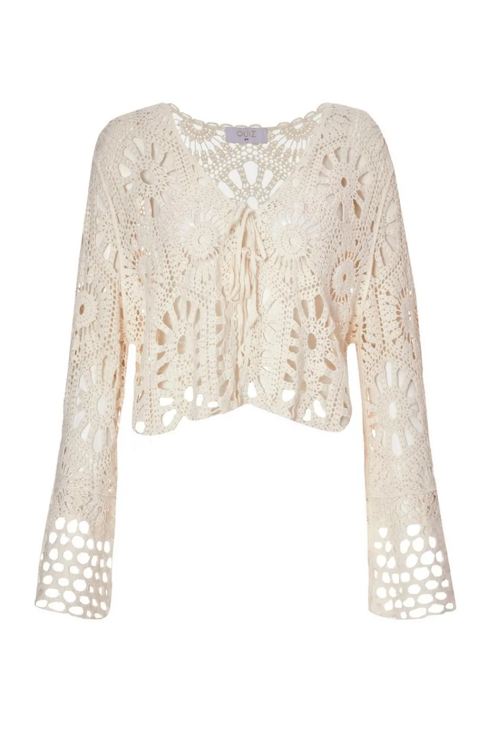 Quiz Summer Tops|Day Tops>Stone Crochet Tie Front Cardigan