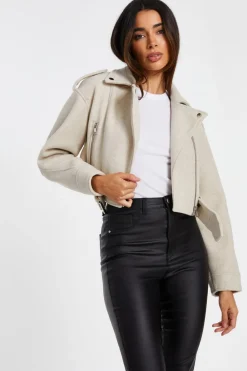 Quiz Modest|Jackets & Coats>Stone Cropped Biker Jacket