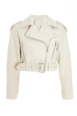 Quiz Modest|Jackets & Coats>Stone Cropped Biker Jacket