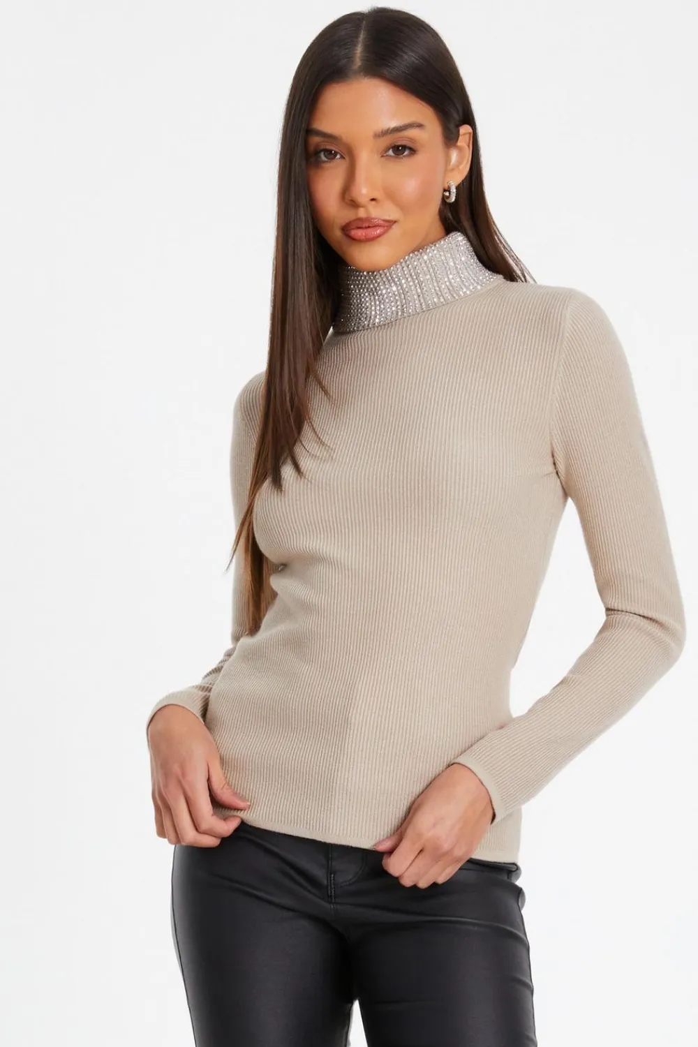 Quiz Knitwear|Jumpers>Diamante Turtle Neck Jumper