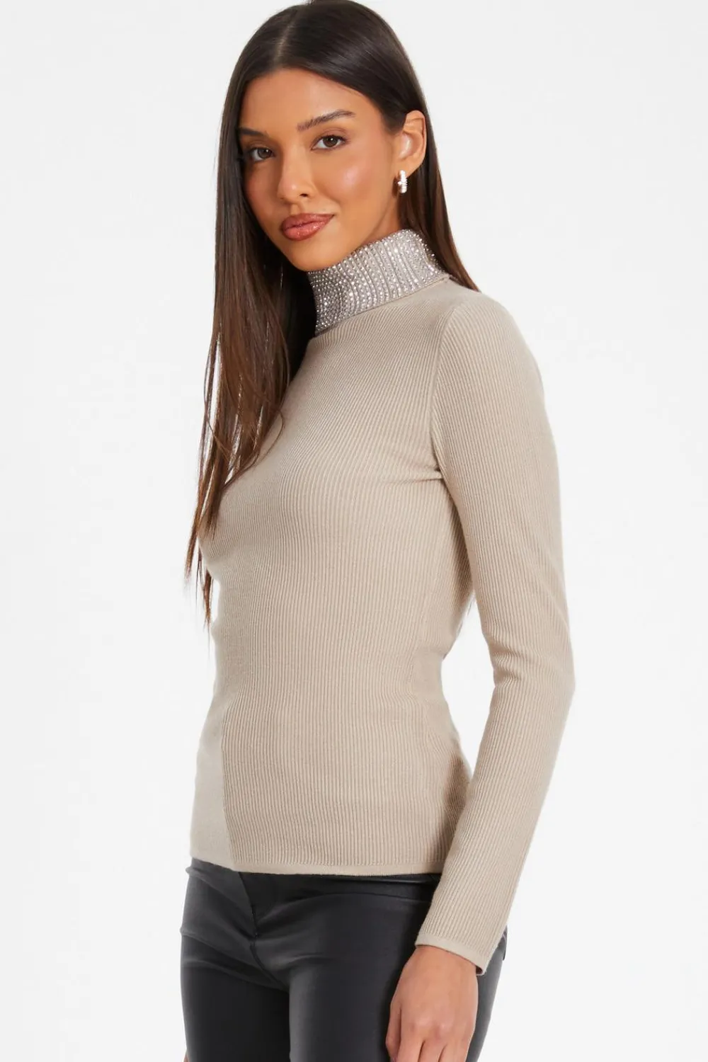 Quiz Knitwear|Jumpers>Diamante Turtle Neck Jumper