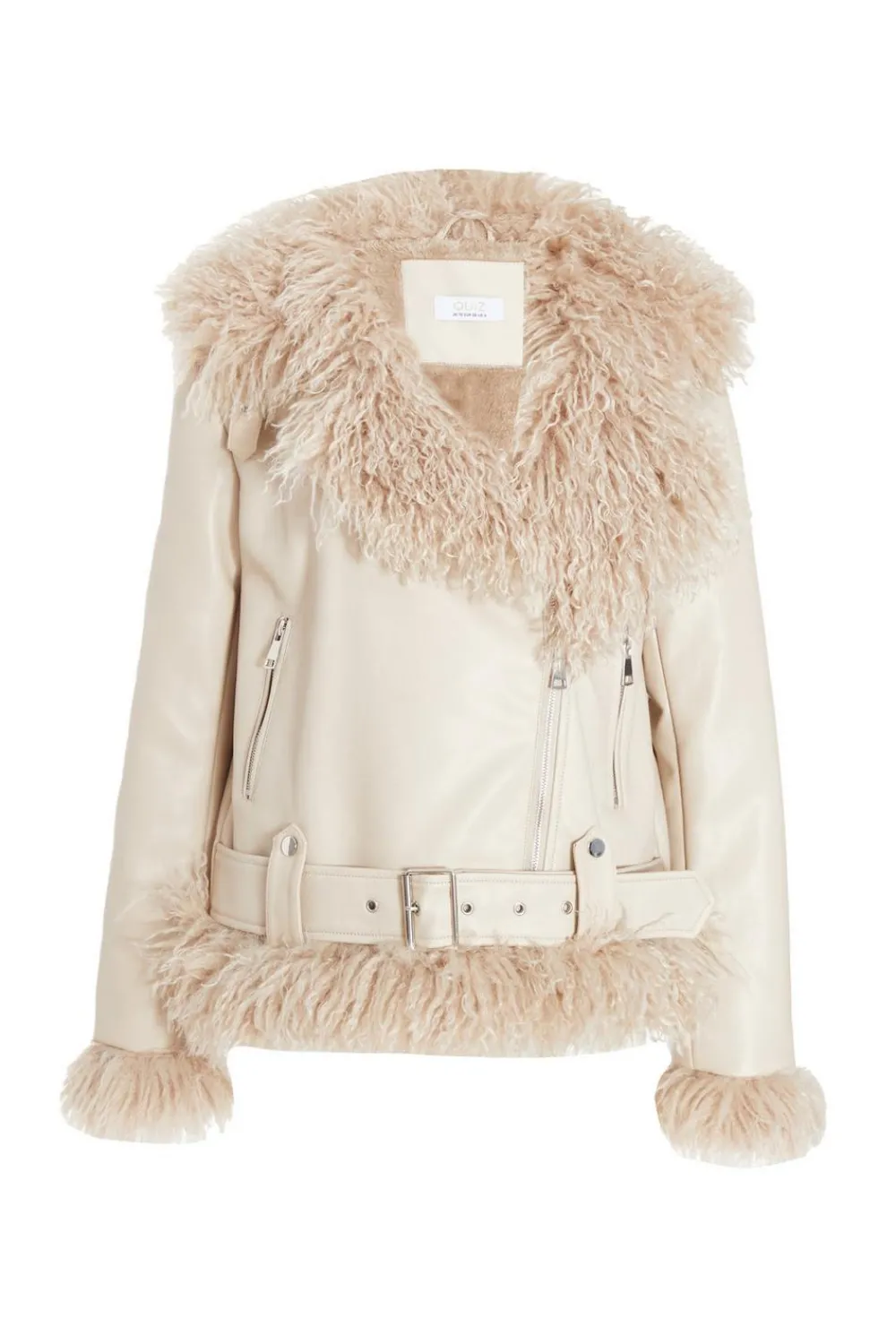 Quiz Jackets & Coats|Casual Clothing>Stone Faux Fur Contrast Belted Jacket