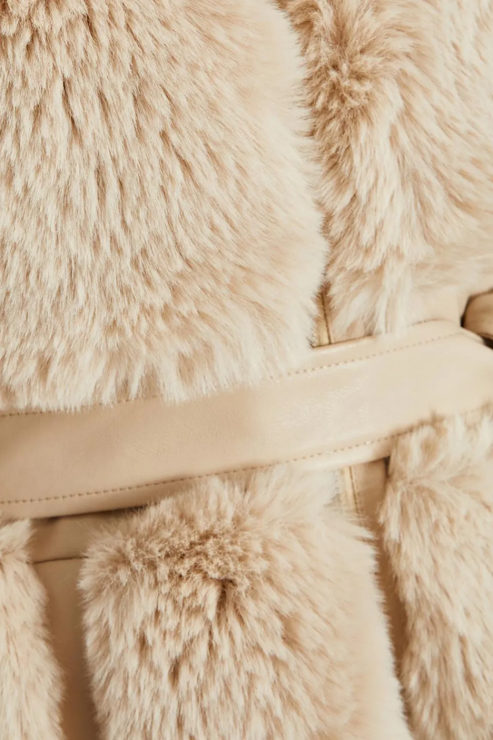 Quiz Jackets & Coats|Casual Clothing>Stone Faux Fur Contrast Belted Jacket