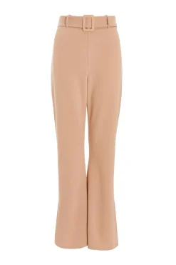 Quiz Workwear|Trousers>Stone High Waisted Split Hem Trousers