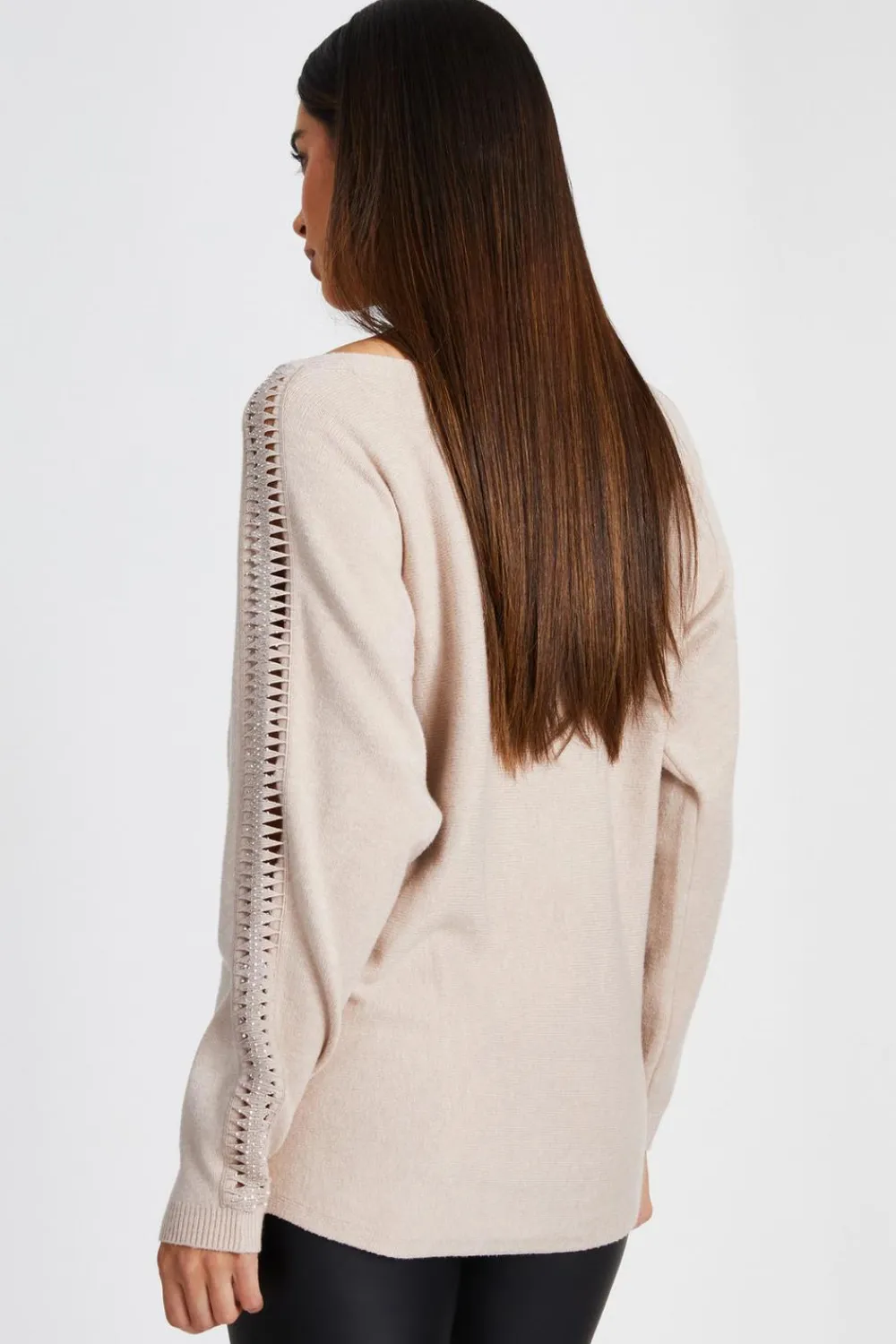 Quiz Knitwear|Jumpers>Knit Diamante Sleeve Jumper