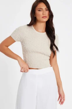 Quiz Summer Tops|Going Out Tops>Knit Embellished Crop Top