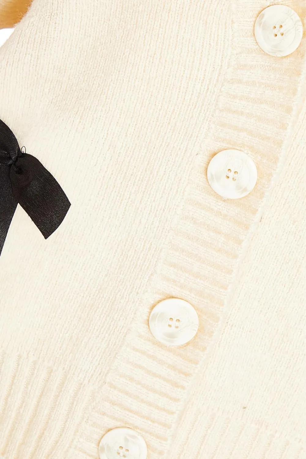 Quiz Tops|Knitwear>Stone Knitted Bow Detail Cardigan