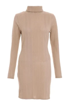 Quiz Knitwear|Mini Dresses>Stone Knitted High Neck Bodycon Mini Dress