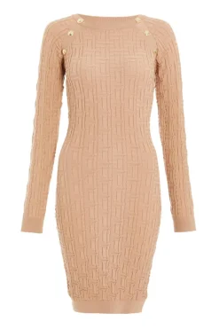 Quiz Workwear|Knitwear>Stone Knitted Jacquard Mini Dress